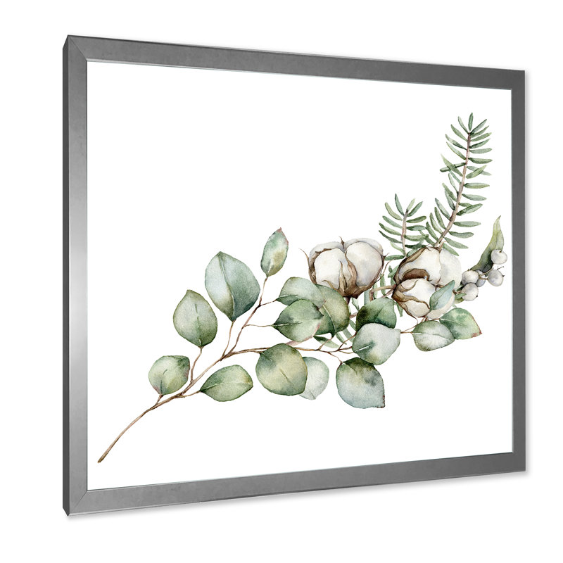 Bouquet de Noël avec branches d'eucalyptus - peinture sur toile à cadre flottant, H 36 po x l 36 po x 1,5 po