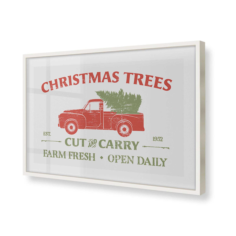 «Farm Fresh Christmas Trees», impression roulée, Cadre simple blanc opaque, H 25 po x l 37 po x P 1,25 po