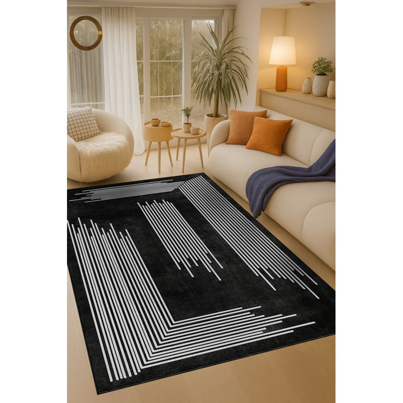Tapis gris tissé traditionnel Mosso, 3'11" x 5'11"