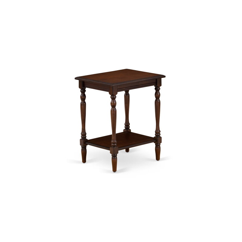 Table de chevet Bedford - Table de bout rectangulaire moderne avec tablette de rangement ouverte pour la chambre à coucher, acajou antique