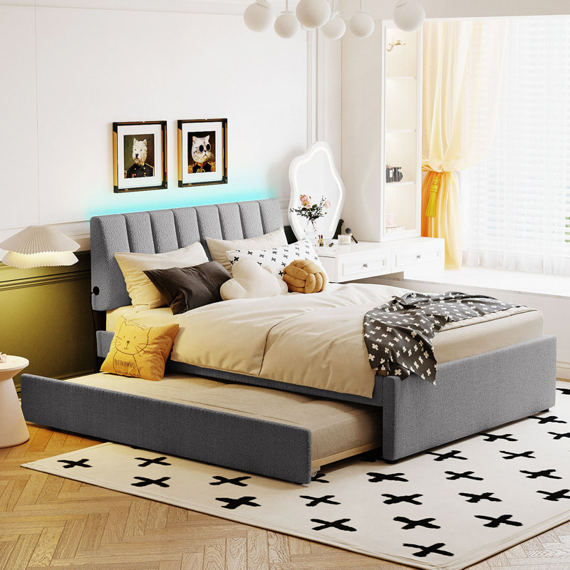 Lit plateforme tapissier Teddy, Gris
