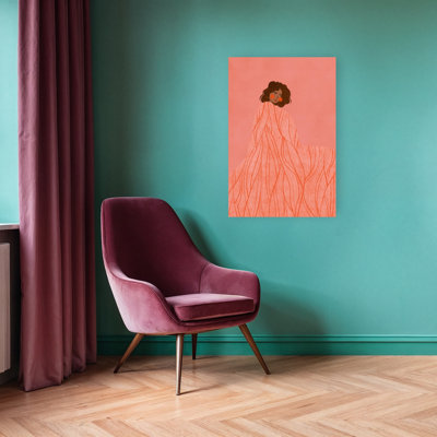 «Coral Woman Dreaming Abstract Dreamy Minimalist Portrait», reproduction d'art mural