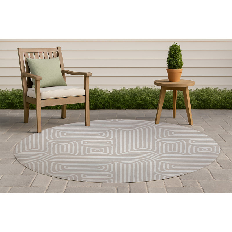 Timeless Walk Non-Slip Outdoor Rug, Round 5'