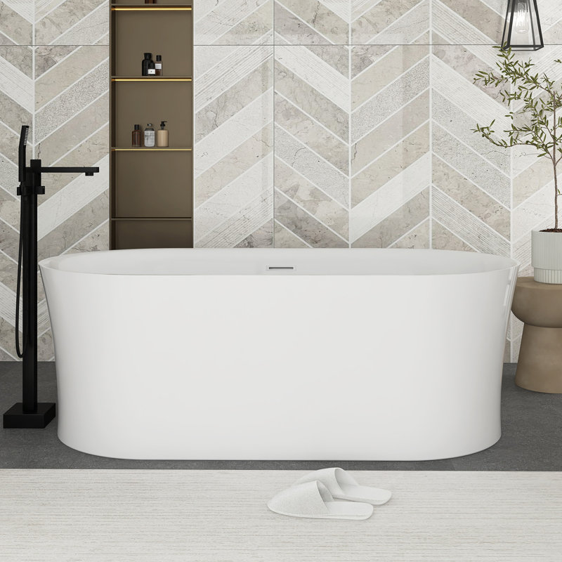 67" White Acrylic Freestanding Bathtub