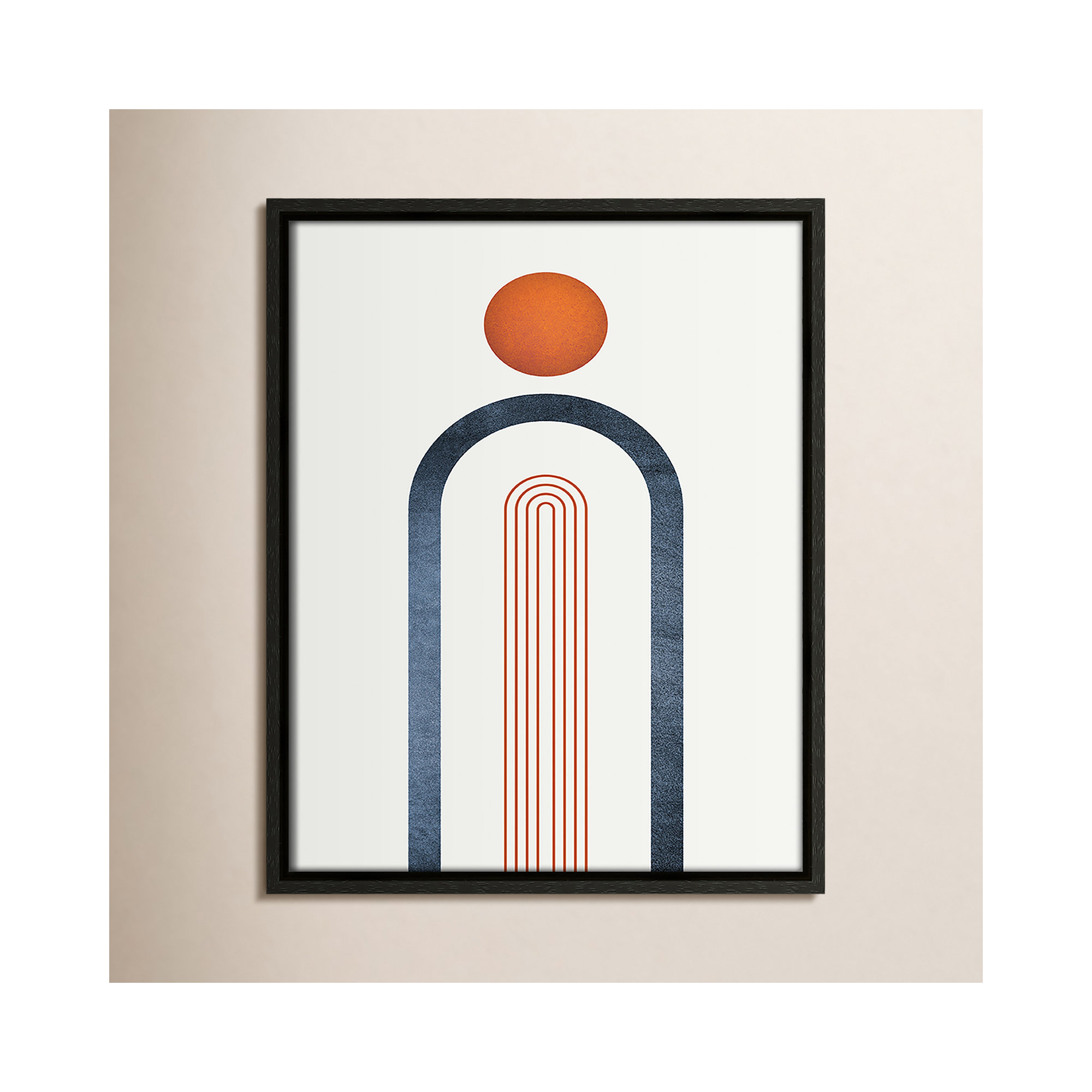 Minimalist Midcentury Orange Navy I by - Floater Frame Print on Canvas, 15.5" H x 12.5" W x 2" D, Espresso Framed