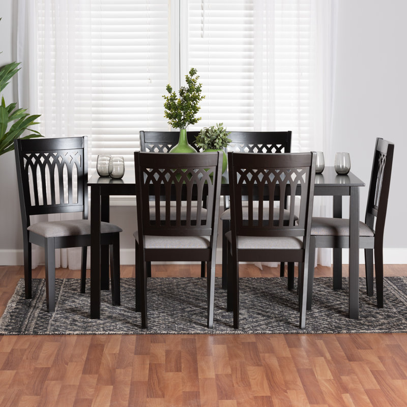 Leesville 6 - Person Dining Set, Dark Brown, Gray