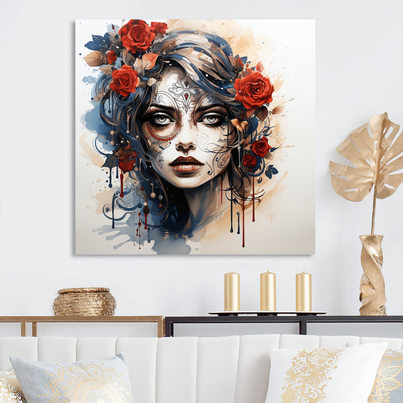 Jour des morts, Diva, aquarelle mexicaine I - art mural mexicain en métal, H 36 po x l 36 po x P 1,5 po