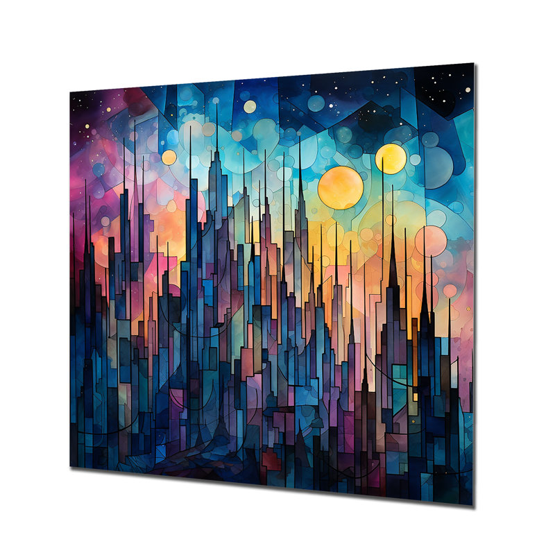 Midnight Cityscape Spectrum 2 - Cityscape Metal Wall Art, 29" H x 29" W
