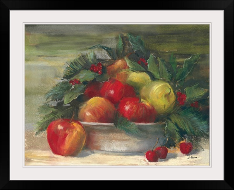 «Apples and Holly» - reproduction, Cadre noir, H 20 po x l 24 po x P 1 po