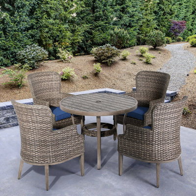 Tenaya 4 - Person Wicker Patio Dining Set with Round Table