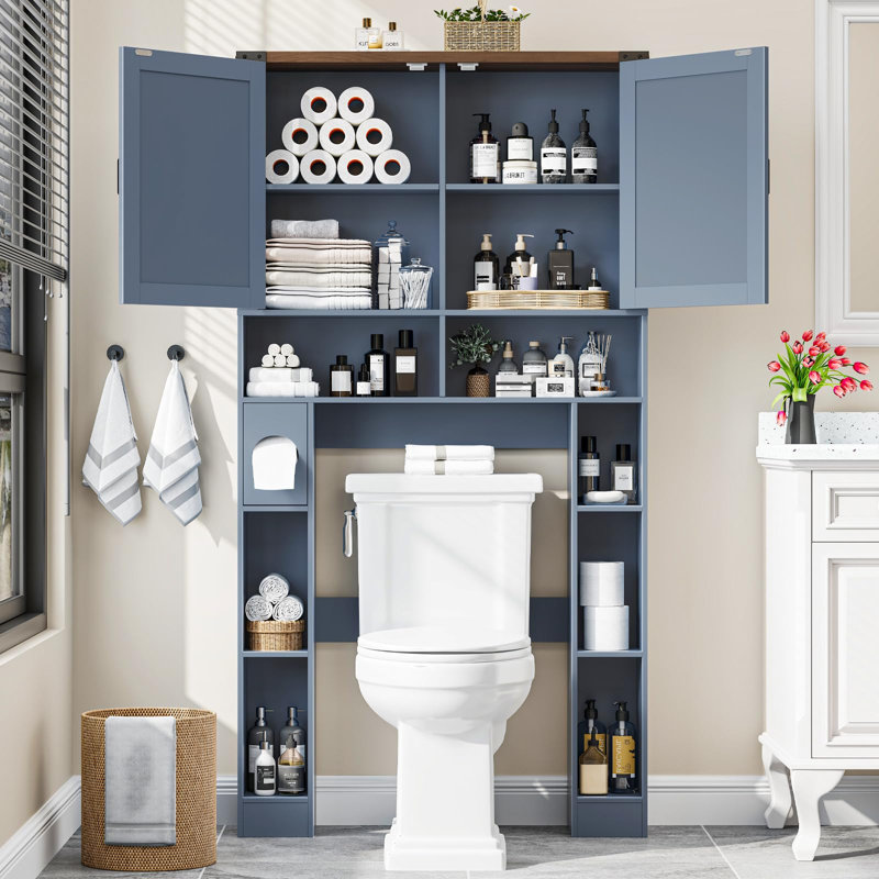 Over The Toilet Storage Cabinet With 2 Barn Doors, Blue