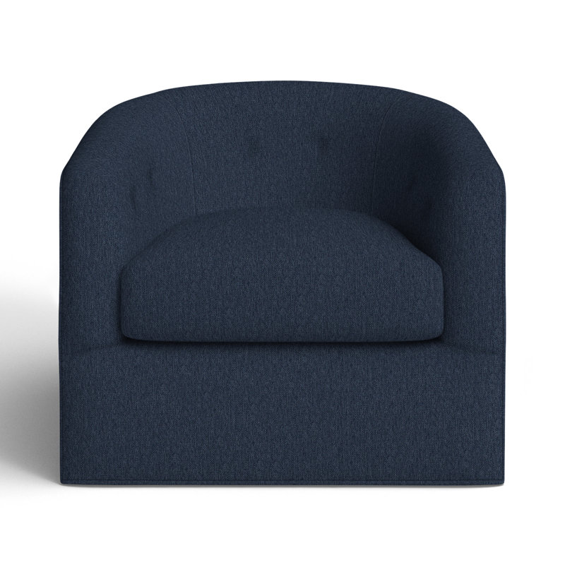 Midori Upholstered Swivel Barrel Chair, Peyton Navy Performance Twill