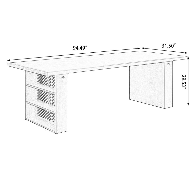Bureaux rectangulaires bruns en bois massif, H 29,53 po x l 94,49 po x P 31,5 po