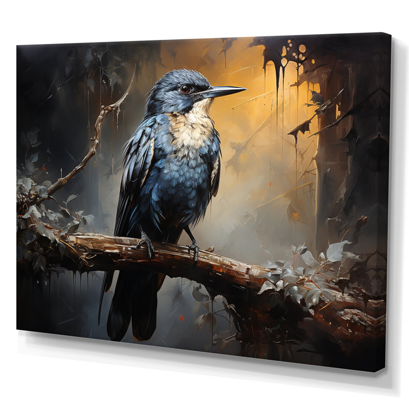 «Midnight Floral Bird Melody 2 - Colibri», art mural, Toile tendue, H 12 po x l 20 po x P 1 po