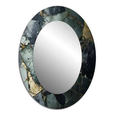 Golden And Green Terrazzo Marble Elegance I - Modern Oval Wall Mirror