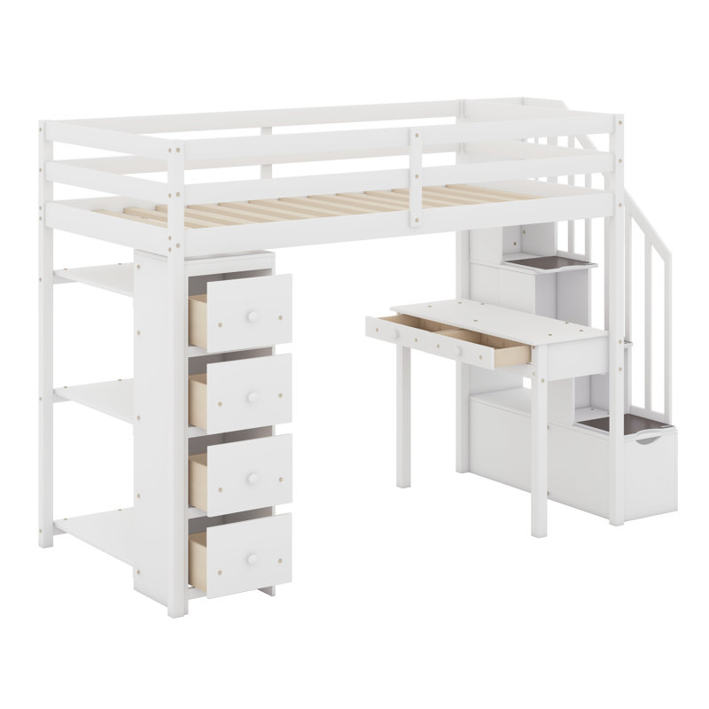 Lit mezzanine avec tiroirs de rangement, Blanc