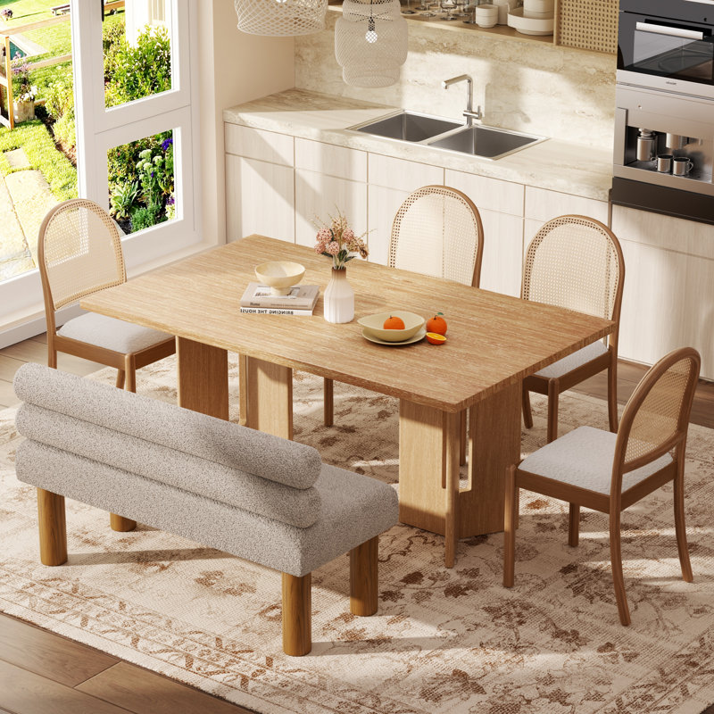Ensemble de table de salle à manger 60 "avec bancs Sheniece, Gray/Natural Wood, Bois naturel