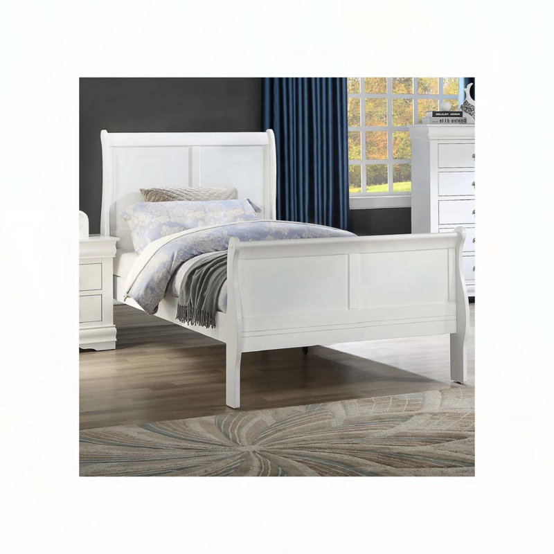 Panneau à lit-bateau en bois massif, Lit simple, Blanc, Bois massif