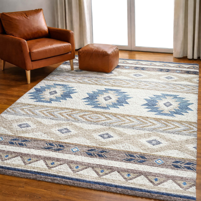 Premium Machine Washable Dream Shag ADS178 Aztec Rug, 10' x 14', Taupe