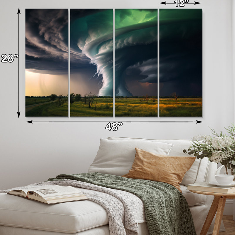 Landscape Storm Tornado Canvas Print 4-Piece Set - Tornado Symphony