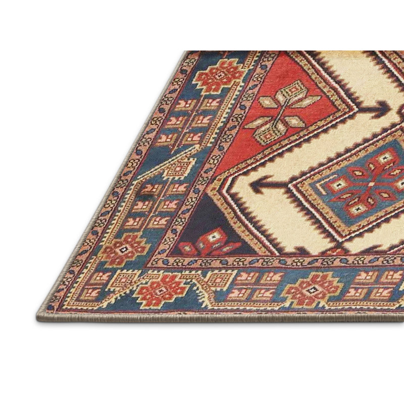 Tapis traditionnel rouge / noir, Rectangle 5 pi x 7 pi