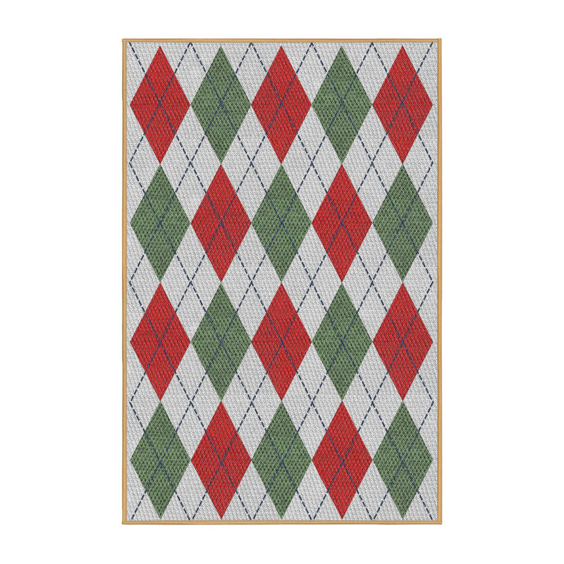 Tapis gris/vert/beige à motifs, Rectangle 2 pi x 5 pi