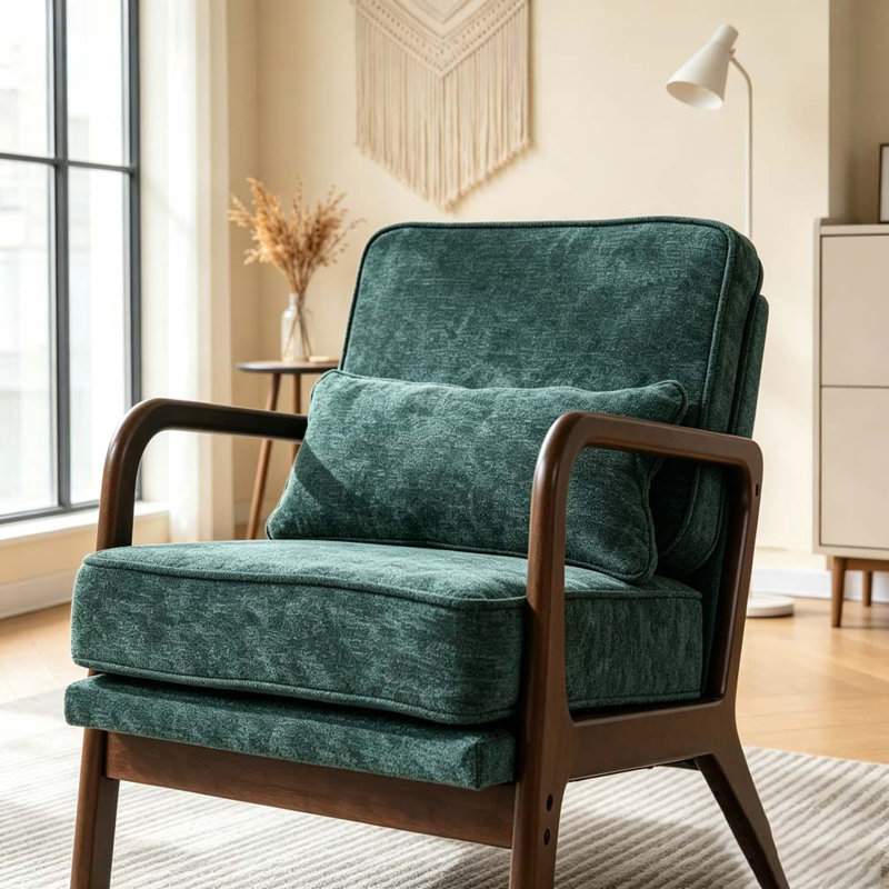 Méridienne moderne simple rembourrée avec accoudoirs courbés et coussin lombaire, Vert foncé