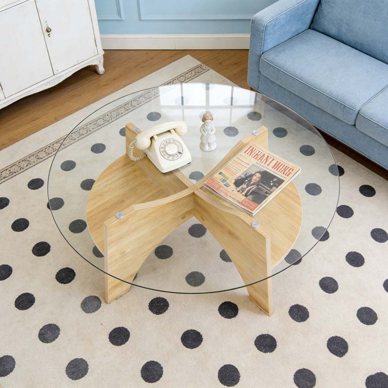 Round Tempered Glass Coffee Table, Wood