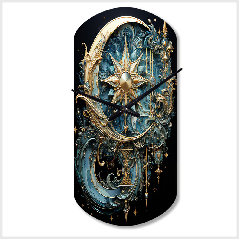 Symboles du croissant de lune et des étoiles - horloge murale asymétrique en métal, Grand