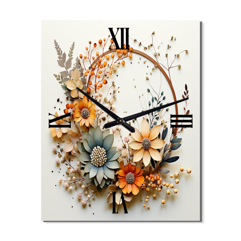 Horloge murale beige et orange, Petit rectangle