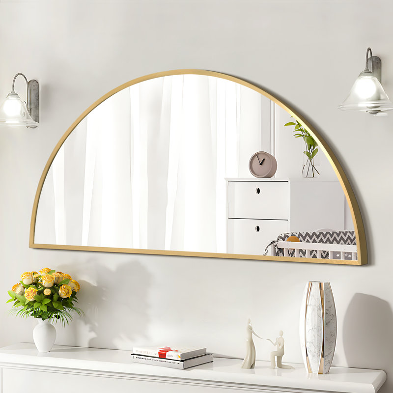 Miroir mural demi-cercle en alliage d'aluminium, Or, 40 po x 20 po
