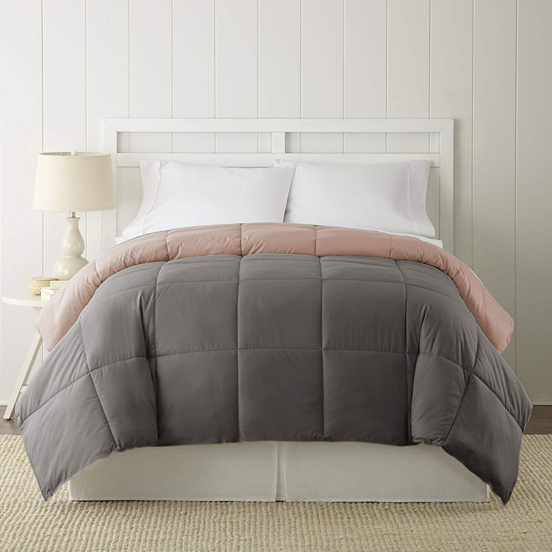 Twin Charcoal and Misty Rose Reversible Down Alternative Comforter Set
