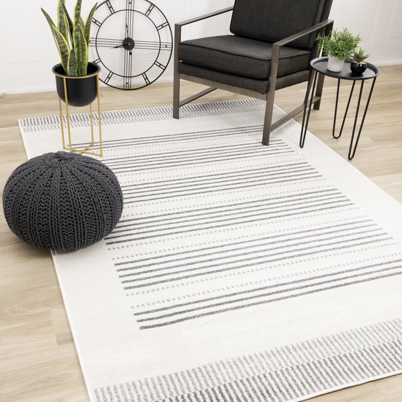 Tapis moderne à rayures Cleckheat, Rectangle 6 pi 7 po x 9 pi 10 po