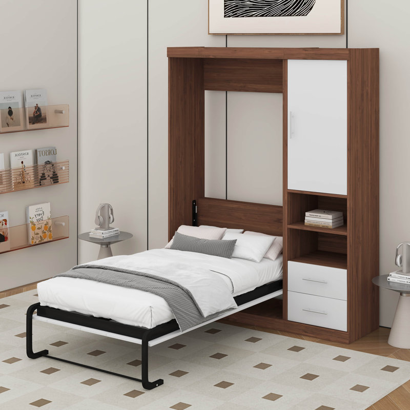 Lit escamotable simple avec armoire, Lit simple, Blanc