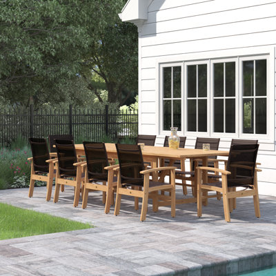 Anautica 10 - Person Wood Patio Dining Set with Extendable Rectangular Table