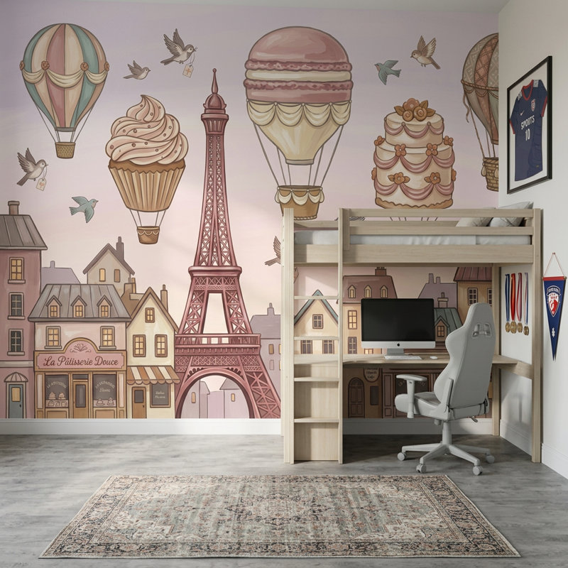 Décoration murale Paris Tour Eiffel rose pastel amovible, 100 po x 96 po, Non tissé