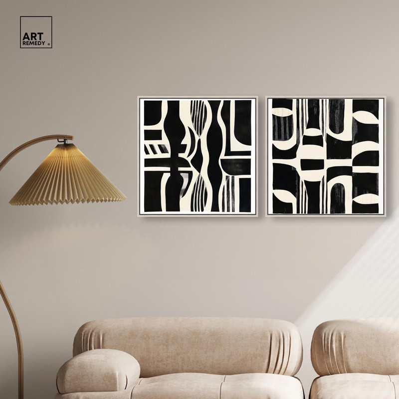 Noir Patterns Set Canvas Print Modern Wall Art Set by Art Remedy, Black Frame, 12 x 12, 21" H x 21" W, Cadre argenté
