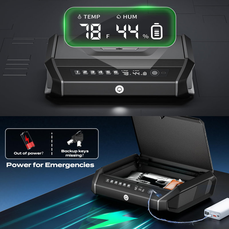 BEACHWATER POOL & SPA, LLC Gun Safe With LCD Display, ≤0.1S Quick Access Handgun Safe For 2-4 Pistols, Hand Gun Lock Box With Fingerprint | Keypad | And Keys For Home Drawer Bedside Nightstand