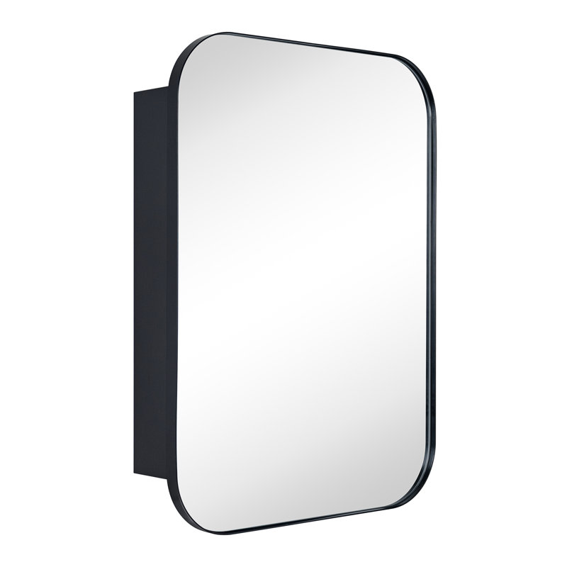 Mileta 30'' H X 22'' W Matte Black Surface and Recessed Mount Rectangular Stainless Steel Metal Framed Bathroom Medicine Cabinet with Mirror