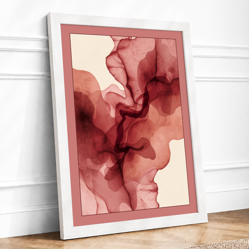 Crimson Flow Abstract - Framed Print, A2 - 59.4 x 42.0 cm, White