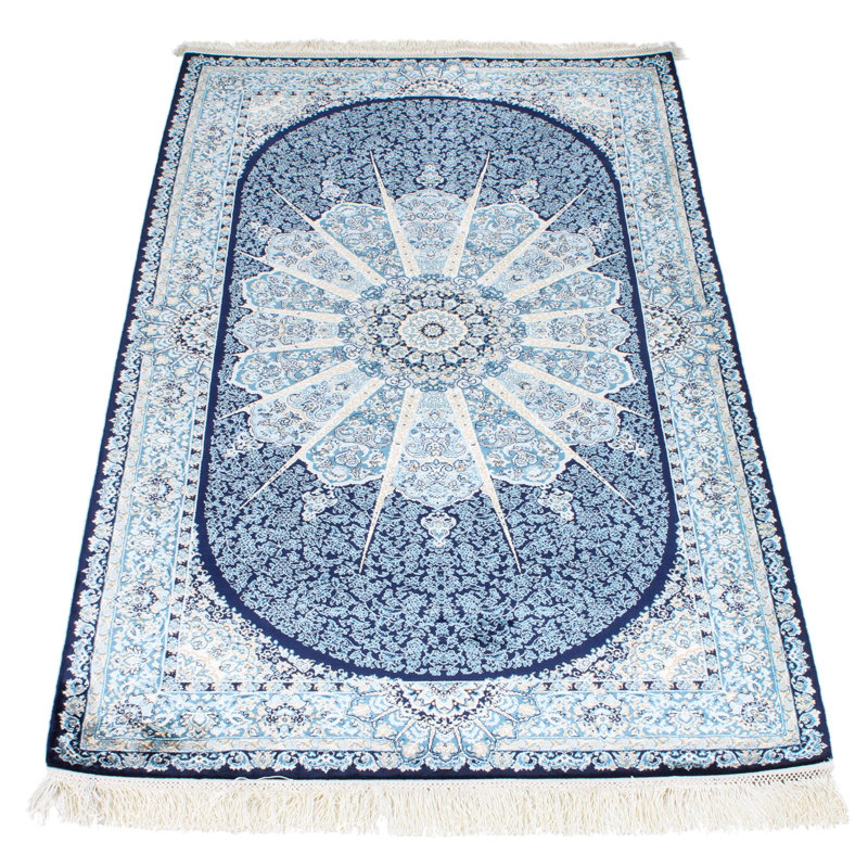 Tapis turc bleu marine et ivoire 3x5