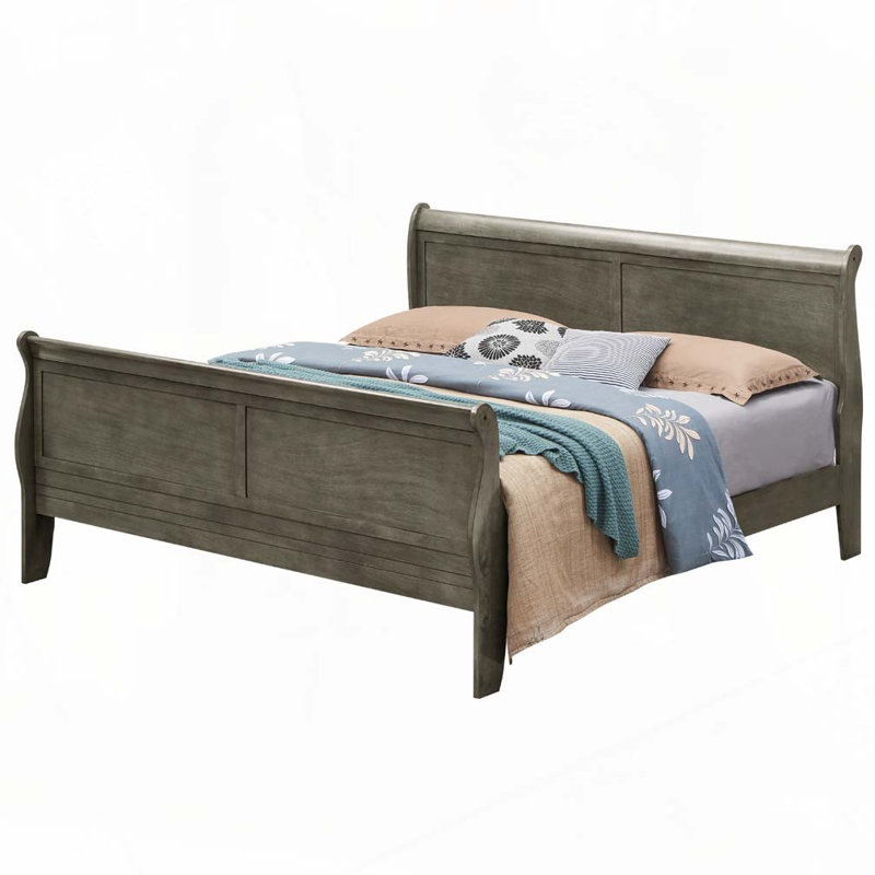 Lit en bois, Gris, Lit double