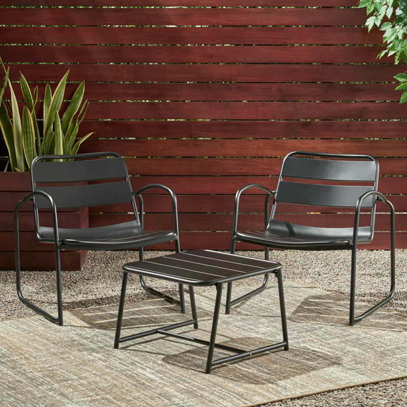 Charming Patio Table and Chairs Set for Ultimate Relaxation, Matte Black