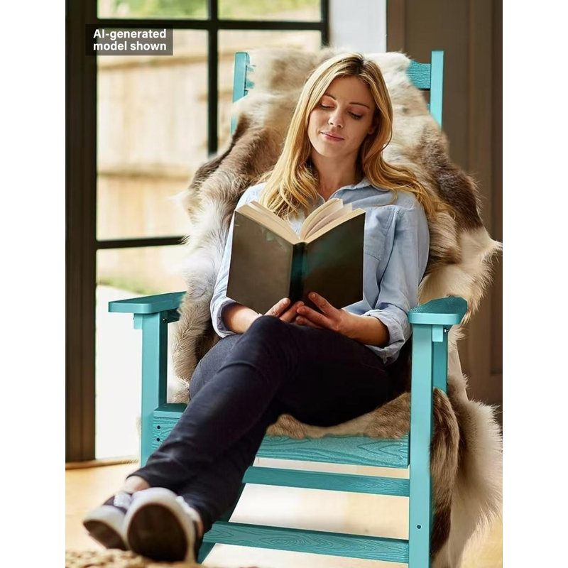 Waddon Oversized Modern Resin Rocking Adirondack Chair, Lake Blue