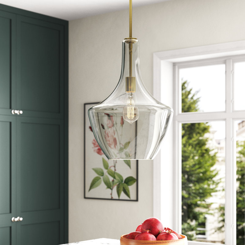 Petalite 1 Light Unique / Statement Schoolhouse Pendant, Aged Brass