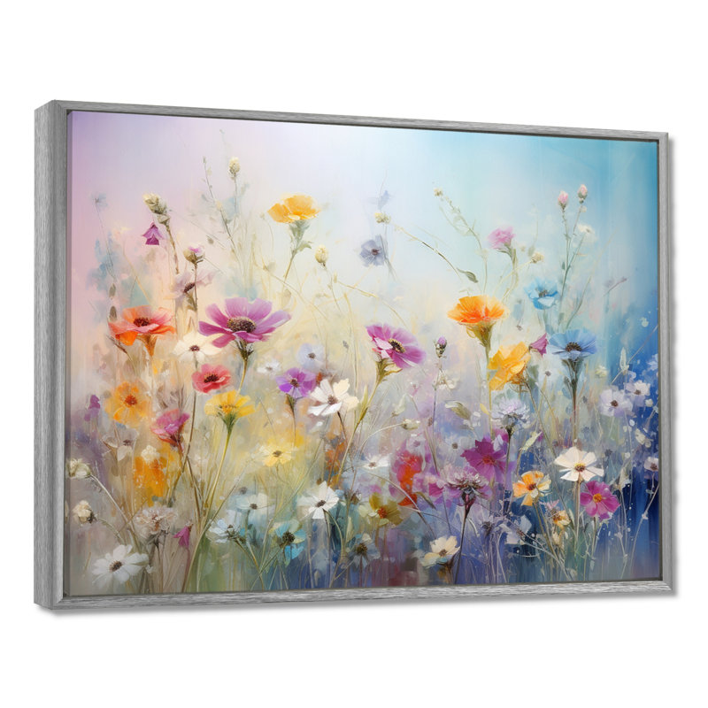 Wildflowers Blossoming Dreams - Art mural fleurs sauvages, H 34 po x l 44 po, Argent argent, Floater Framed Print