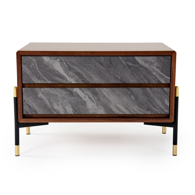 Sisemore Mid-Century Walnut & Grey Nightstand