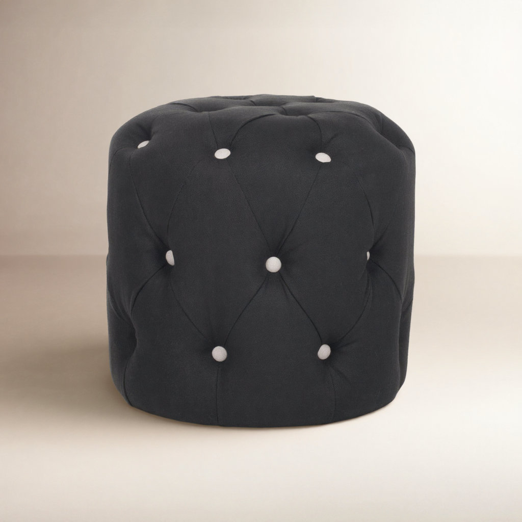 Burnes 16" Linen Upholstered Ottoman, Black Linen