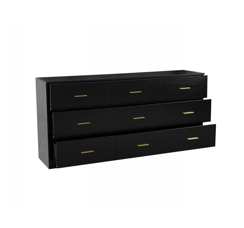 Commode noire à 9 tiroirs pour la chambre à coucher - Large, moderne, grand rangement | Idée de cadeau