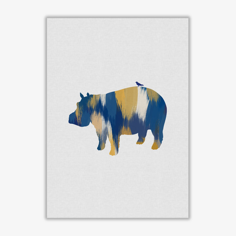 Hippo Blue & Yellow - Print, 29.7cm H x 21cm W x 4cm D, Wrapped Canvas